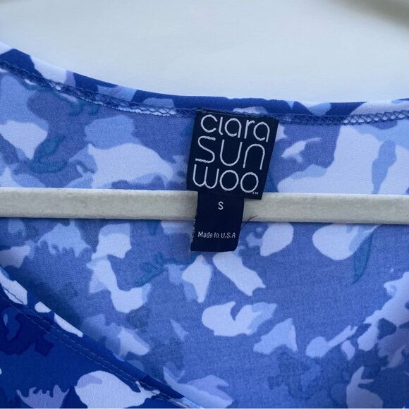 Clara sun woo Blue Abstract Floral Tunic Top 3/4 Sleeve - Picture 3 of 9